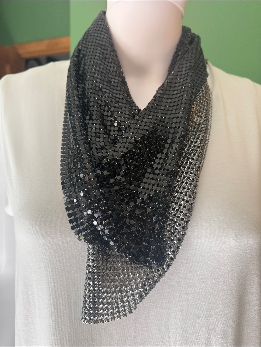 Black Sequin Triangle Scarf Bandana- Black and Silver Glam